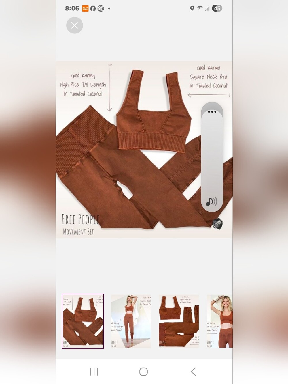 FP Movement by Free People Rust Brown Ribbed Jumpsuit Set GOOD CARMA